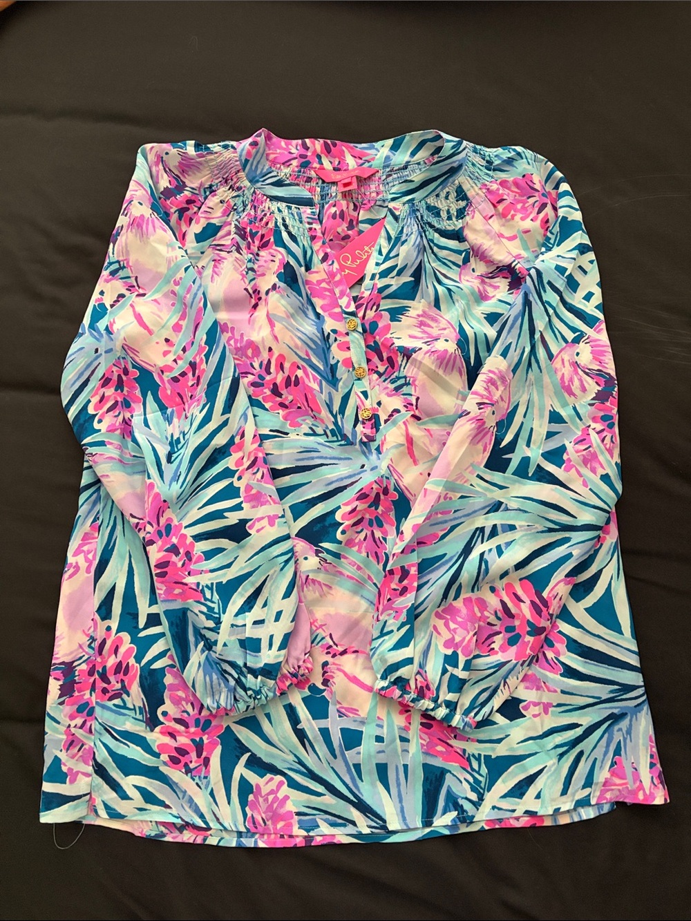 Lilly Pulitzer Colorful Tropical Print Blouse - Pink & Teal